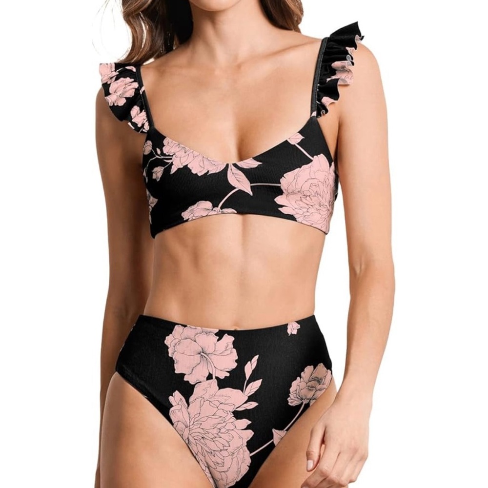 Maaji Evening Bloom Wonders Sporty Bralette Bikini and high waisted bottoms